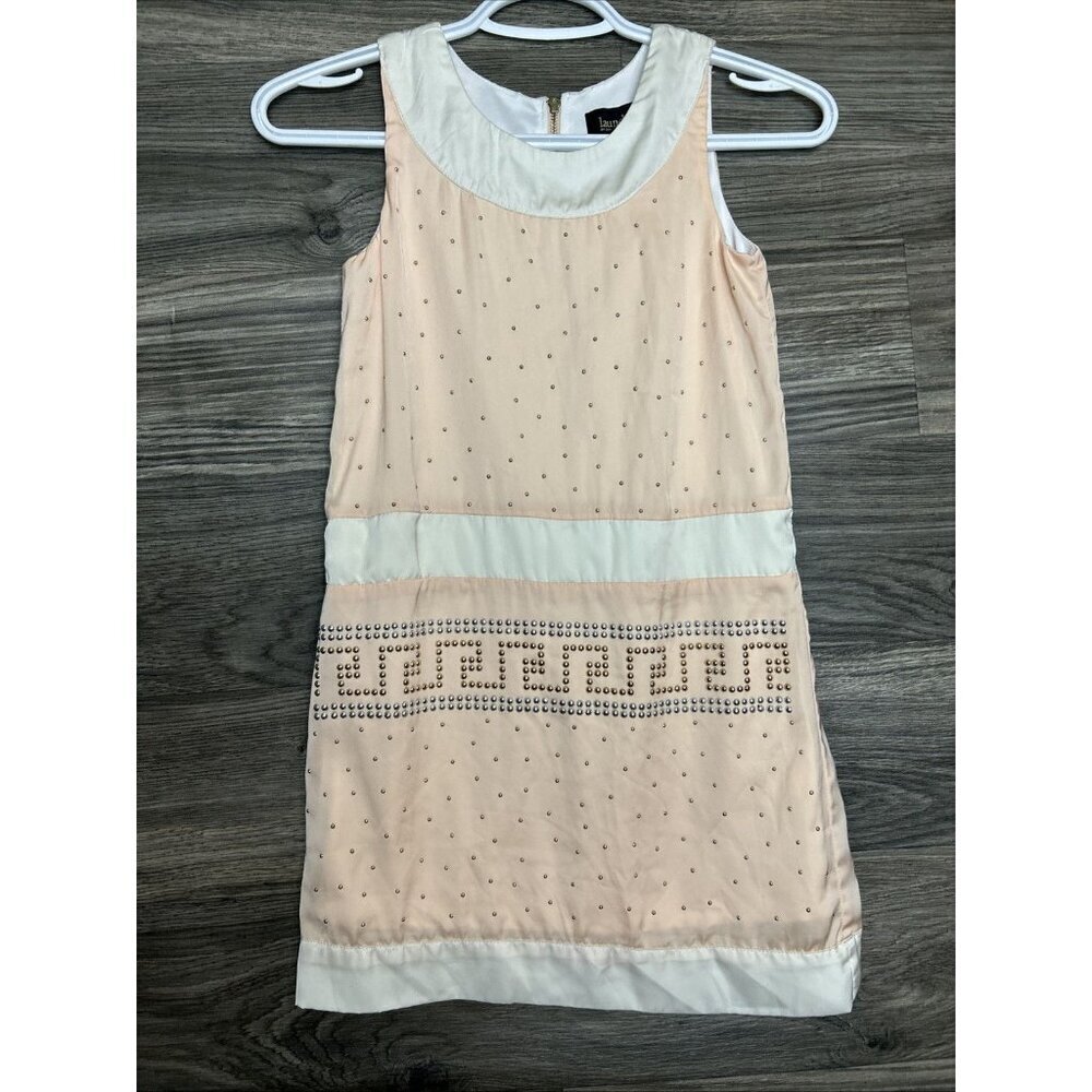 Laundry by Shelli Segal Vtg Peach/cream mini dress Studded Y2K Classy Back Zip